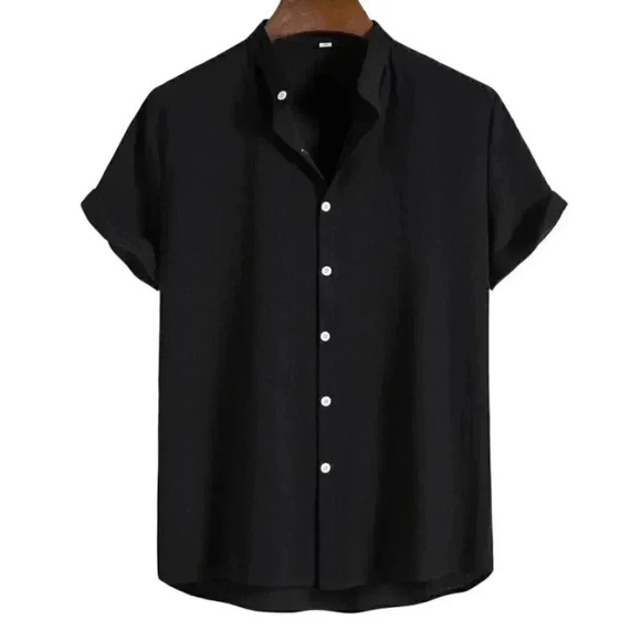 Black Preppy Mens Solid Button Up Shirt - Picture 1 of 4